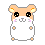Pixel art hamster with peach ears and white body, showing four distinct facial expressions across a