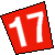 Red triangular shape with black outline containing white number 17, pixelated rendering on white background.