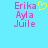 A static image with a light blue background displays pink text reading 'Erika Ayla Juile' and a yellow pixelated heart symbol.
