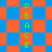 A static pixel art image with alternating blue and orange diamond shapes forming a , featuring vertical green text reading "PEACE" on the left and right sides