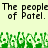 Green pixelated figures with raised arms appear below repeated text reading 'The people of Patel.' on a light background.