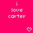 Pixelated text 'i love carter' in white on bright pink background with two pixelated hearts below.