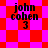 Four identical pixelated images of 'john cohen 3' text over red and pink checkered backgrounds, arranged in a