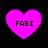 Four pink heart shapes with black text 'FABI' on a black background, arranged in two of two