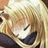 Pixelated anime-style character with long blonde hair and dark clothing, head tilted down in a tired expression.