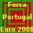 Four identical pixelated squares with red-green concentric borders display yellow text reading "Forca Portugal Euro 2008" on a green background.