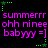 Pixel art displays repeated text and star motifs on black background with purple and green colors.