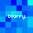 Pixelated blue background with four instances of the text 'blurry.' in white pixelated font, each positioned in a different quadrant