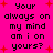 Bright pink background with black pixelated text reading 'Your always on my mind am i on yours?' and red star-like symbols scattered throughout.