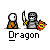 Animated contact sheet of a pixel art dragon and knight character sequence showing text bubbles, fire effects, and pose changes across 15 frames.