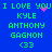 Blue background with green pixelated text reading 'I LOVE YOU KYLE ANTHONY GAGNON <33' in two identical vertical , each containing a pink heart animation