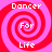Four identical pixelated spiral icons arranged in a , each displaying 'Dancer For Life' text on pink and red background