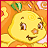 Pixelated yellow cartoon character with green leaf on head, orange background, and red border in 48x48 icon format.