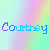 nine identical each displaying the name 'Courtney' in blue pixelated text over a pastel rainbow gradient background