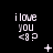 Black background with white pixelated text 'i love you <8 ?' repeated in a , each containing identical static text and symbols