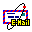 Pixelated icon with red and blue border, white rectangle containing dark blue bars, yellow text 'E-Mail' below, black outline of a phone receiver.