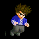 Pixelated character in blue jacket and gray pants shown across four poses: running, jumping with arms raised, crouching with hand on face, and crouching with fists clenched.