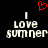 Red pixelated heart above two identical white text blocks reading 'I love summer' on black background.
