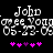 Pixelated text displays 'John Lee Young' and date '05-23-09', with pink star icons below on black background.