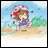 Animated cartoon character running in rain with pink umbrella on beach background across 8 frames.