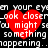 Red heart symbols overlay white pixelated text on a black background, with visible text reading 'look closer...you might see something happening...'