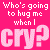 Pixelated text on bright pink background with two side-by-side variations of the phrase 'Who's going to hug me when I CRY?' in different shades.