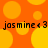 A static image with an orange background featuring yellow circles and repeated text reading "jasmine<3" in black pixelated font.