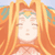 Pixelated static image of a character with long orange hair, closed eyes, and a green headpiece against an outdoor background.