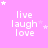 Pink background with white text 'live laugh love' repeated in a , surrounded by small white stars that change position across frames