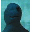 Pixelated blue avatar with dark blue facial features against a light blue gradient background, showing two sequential states where the left eye changes from closed to open.
