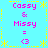 Pixel art icon with cyan background, yellow decorative borders, and pink text reading "Cassy & Missy = <3" in two identical vertical sections.