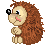 Pixelated hedgehog with brown spines, black nose, and pink cheeks in four sequential poses showing head turn from left to right.