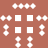 White pixelated shapes on a solid brown background, including horizontal and vertical arrangements of crosses and squares.