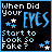 A 48x48 pixel animated buddy icon with a black background, blue border, and text reading "When Did Your EYES Start to Look So Fake?" featuring changing star positions across frames.