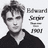Black-and-white pixelated image of a person with tousled hair wearing a dark V-neck shirt, with text reading "Edward Seger" and "JPOJ" visible to the right.
