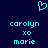 Pixelated cyan text and heart symbol on dark blue background, two identical side-by-side layouts with 'carolyn', 'xo', 'marie' text.