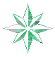 Green star-shaped icon with eight points, pixelated texture, and small pink accents on some points, displayed in a