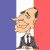 Animated cartoon character in a suit with shifting facial features against striped background