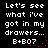 Black background with white pixelated text reading "Let's see what I've got in my drawers... B+B07" and red dotted animation elements.