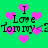 Green background with pink pixelated hearts and repeated text "I Love Tommy <3" in black block letters.