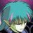 Pixelated anime-style character with teal hair and pink streaks, closed eyes, and pointed ears, next to text reading "AnimeIM" and "c0m" on black background.