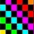 Six distinct pixel art images arranged in a , each featuring vibrant colors and varied patterns including checkered squares, rainbow arcs, and abstract splatters