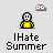 Animated sequence showing a yellow cartoon character with a white skull face transitioning from standing to lying down on a gray background with "IHate Summer" text below.