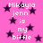 Pink background with dark purple stars and repeated white text reading "Mikayla jenn is my biffle" in pixelated font.