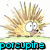 Pixelated cartoon character with spiky brown hair, wide eyes, and a pink mouth, standing on green grass beneath a yellow explosion effect, with cyan text below.