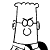 Static black-and-white pixelated cartoon icon of a character with glasses and a U-shaped mouth, standing upright in a simple frame-like border.
