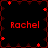 Four identical display red text 'Rachel' on black backgrounds with red star and diamond border elements