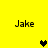 Yellow background with four 'Jake' text labels and three pixelated heart icons in black and brown.