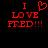 Red pixelated text on black background reads "I ❤️ LOVE FRED!!!" with heart symbol replacing 'love' in first frame, then replaced by letter 'I' in second frame.