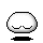 Two pixelated white circular figures with black outlines on gray background; left figure has closed eyes, right figure has open eyes and red blush marks.